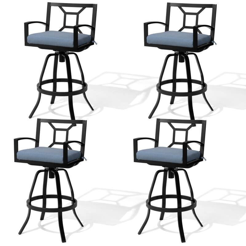 30'' H Outdoor Patio Premium All-Aluminum Swivel Sunbrella Cushion Bar Stool - 4-Piece - SpectrumDenim