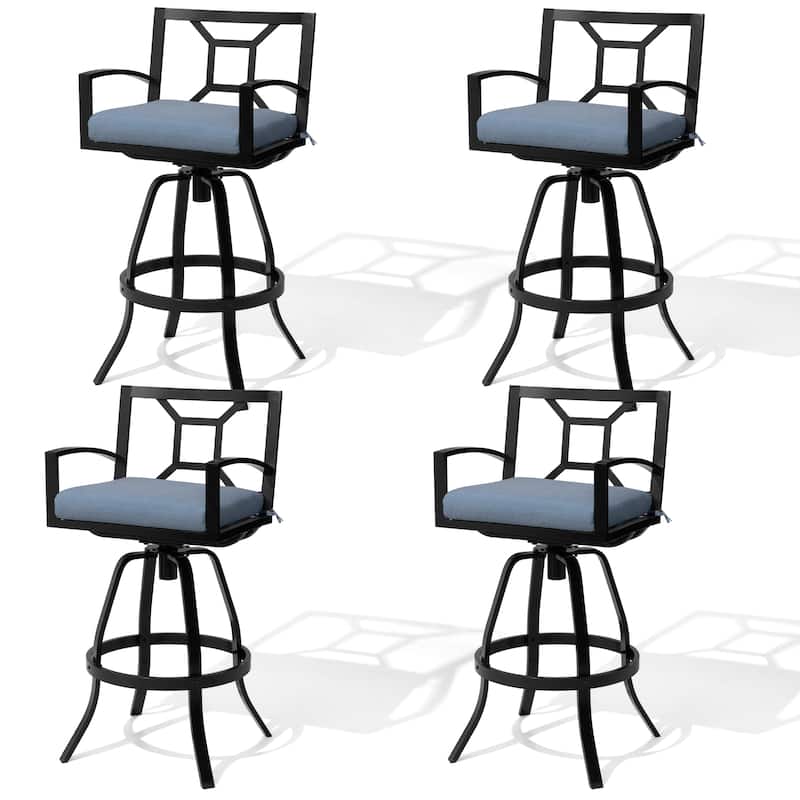 30''H Outdoor Patio Premium All-Aluminum Swivel Bar Stools Dining Chair with Sunbrella Cushion - 4PC-SpectrumDenim