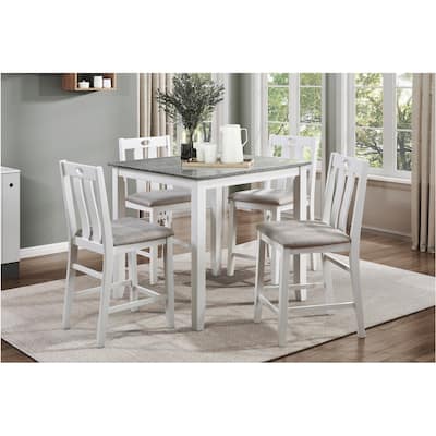 Janne White Gray Fabric Square Counter Height Set
