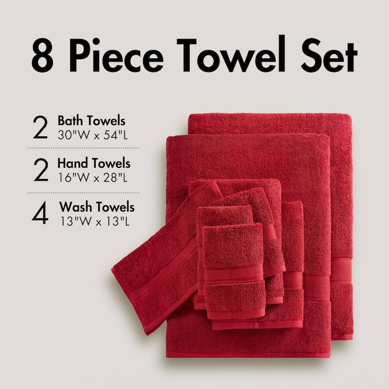 Ultra-Soft Cotton Absorbent Towel Set 8-Piece,red