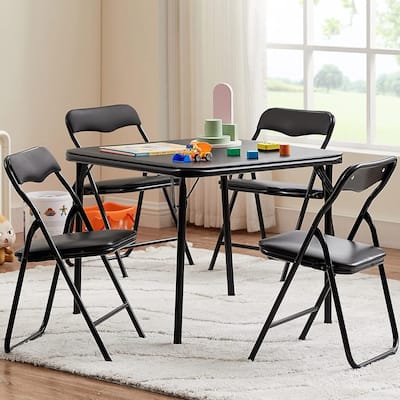 Boys and Girls Folding Table and Chairs Set of 5, Kids 5-Piece Folding Square Table and Chair Set, Toddler Playing/Drawing Set
