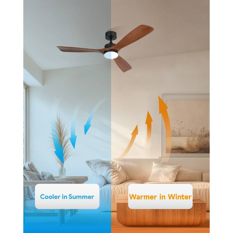 CO-Z 52" 3 -Blade Color-Changing LED Ceiling Fan With Light and Remote