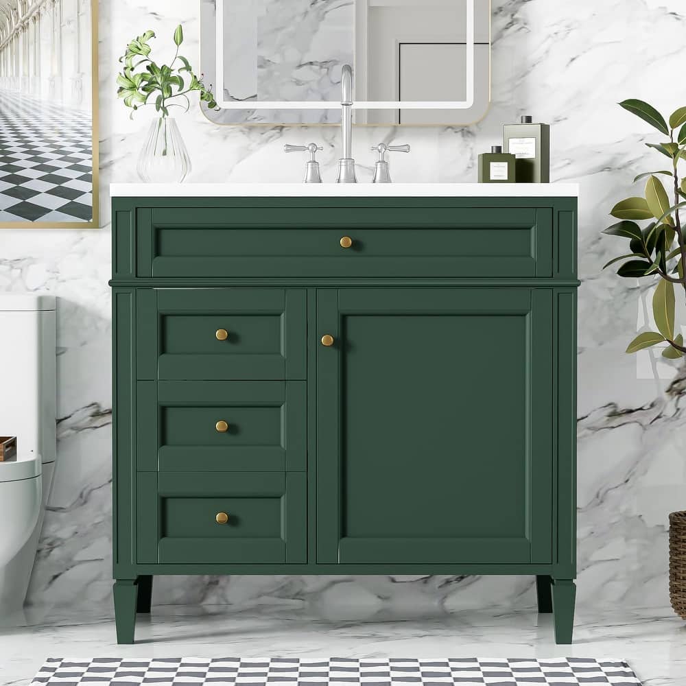 GDFStudio - Carradine Modern Freestanding Bathroom Vanity with Ceramic Sink and 2 Drawers & a Tip-out Drawer - 36'W