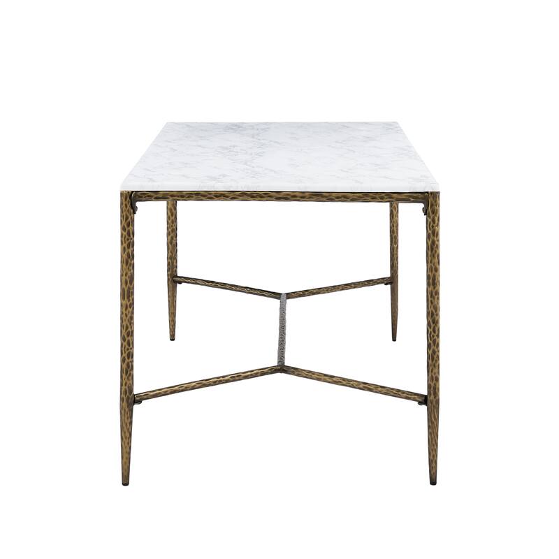 Christopher Knight Home - Modern Rectangular Dining Table with Faux Marble Tabletop & X-Shaped Foraged Metal Base - 70.87"L