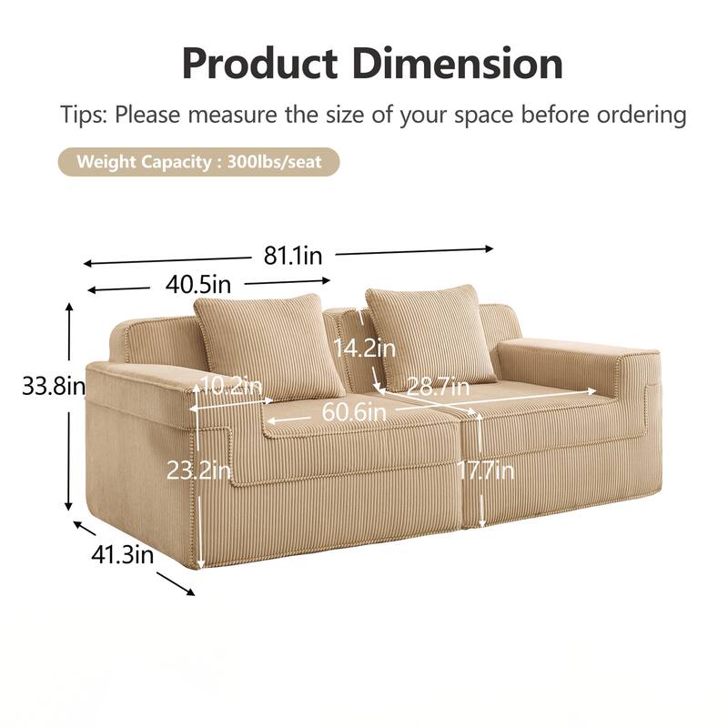 Modular 2 Seat Loveseat Boneless Sofa, Cloud Sectional Couch with Deep Seat