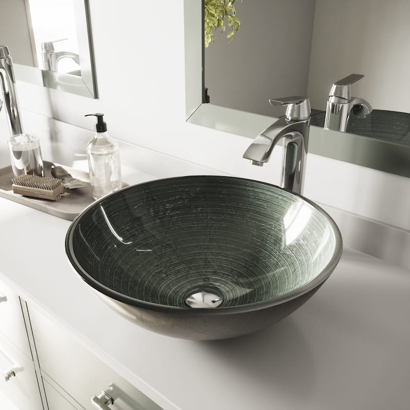 VIGO Giovanni 17"L x 17"W Glass Vessel Sink and Linus 12"H Faucet Set