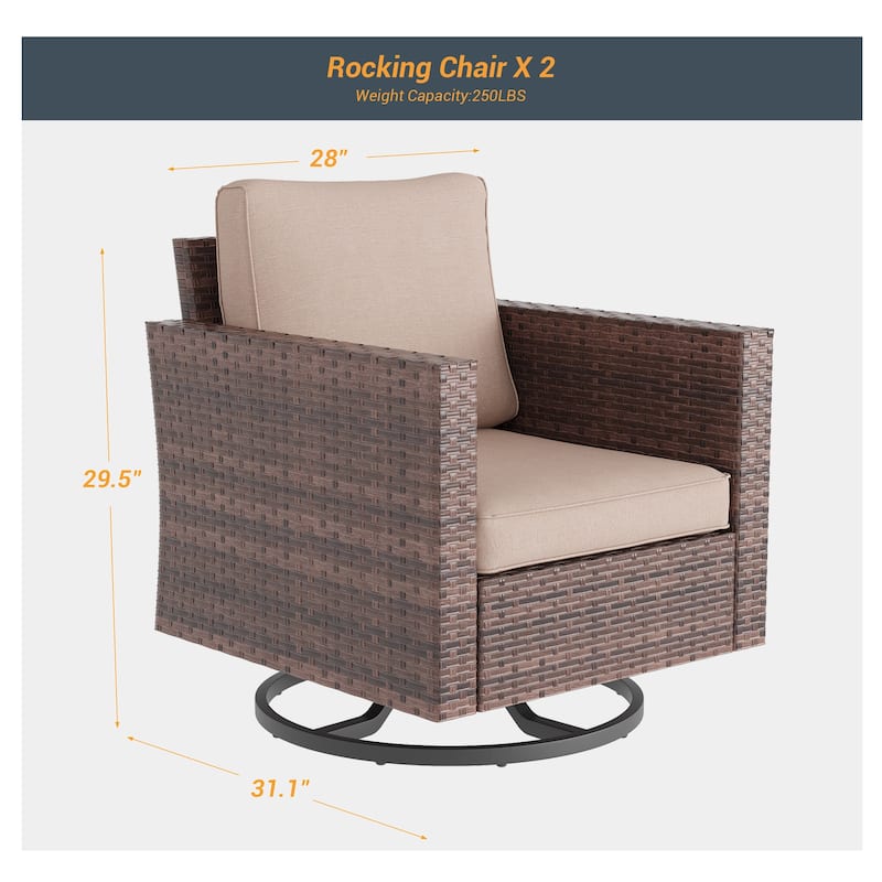 Livoosun Patio Outdoor Furniture Gray Rattan Swiveling Rocker Chairs Set With Thick Cushions