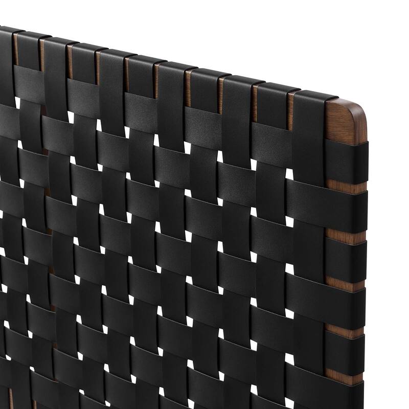 Ditmas Solid Wooden Black Leather Basket Weaved Queen Size Headboard