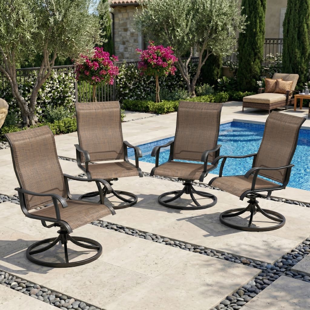 Nuu Garden 4-Piece Outdoor Textilene Swivel Dining Chairs - Swivel Chairs