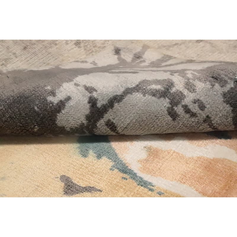 Hand Knotted Oriental Viscose Silk Carpet Modern Pictorial Greys & Charcoal Abstract Area Rug - 7' 9'' X 5' 6''
