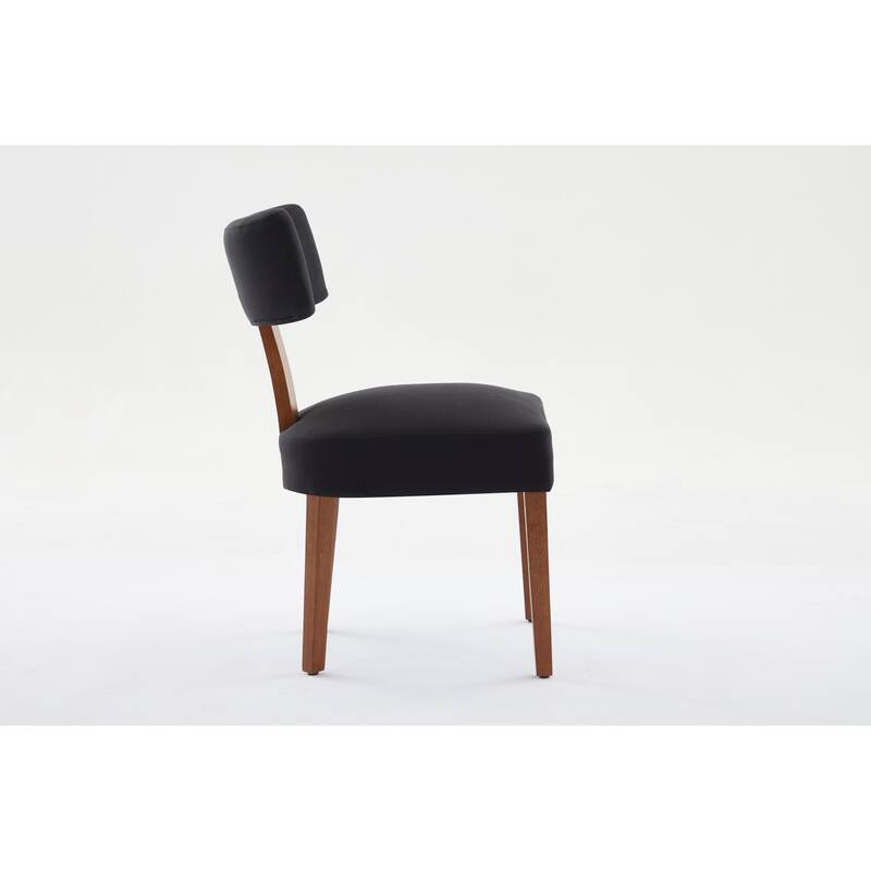 Linen Dining Chairs Set of 2, Armless Chairs with Curved Upholstered Backrest and Wooden Legs for Dining Room