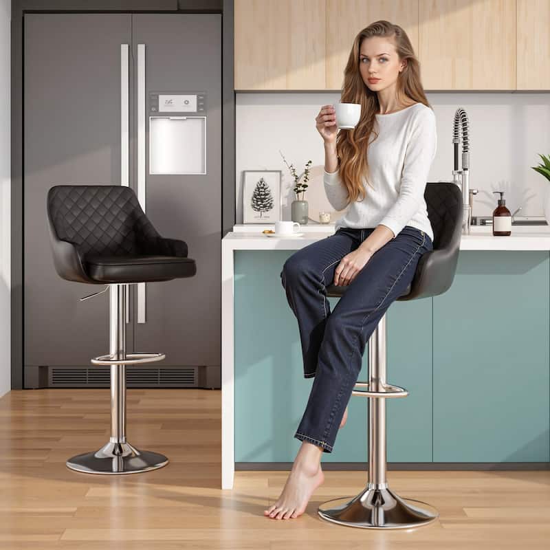 Javlergo 4-Pack Adjustable Bar Stools 24.4" to 32.7" Height Range with Footrest & Diamond Quilted Half-Back Counter Stools Set