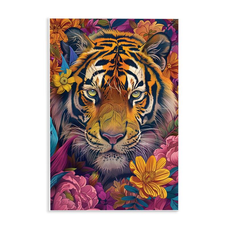 Stupell Peering Tiger Through Flowers Wall Plaque Art Design By LSR Design Studio - 10 x 15