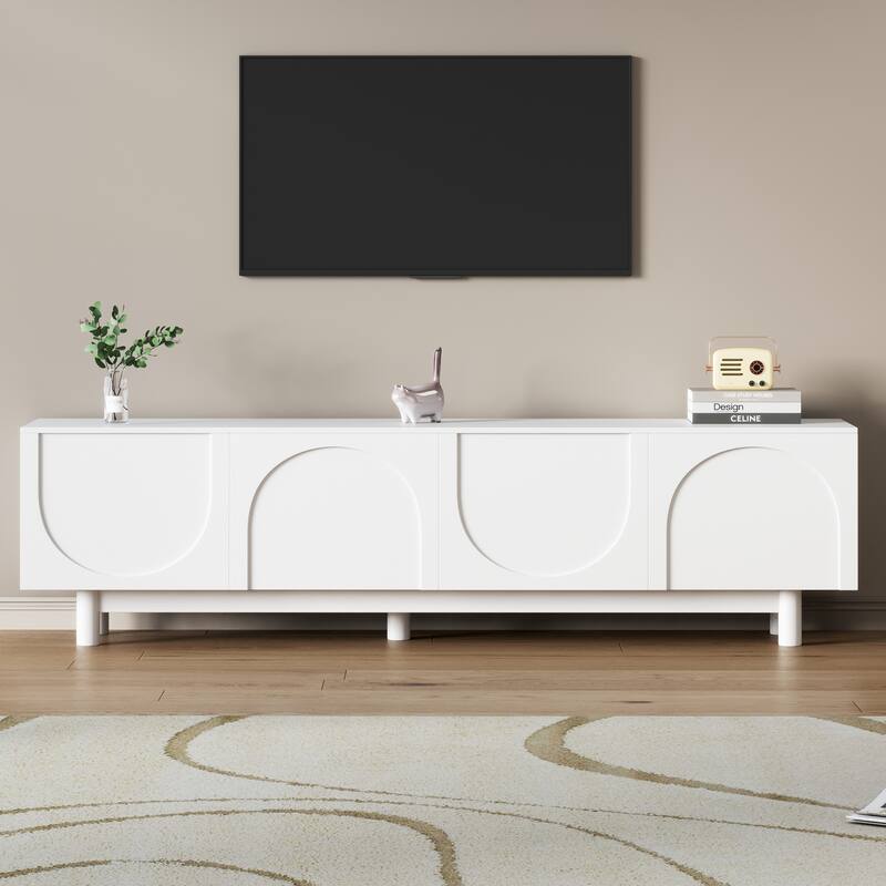 Modern Graceful TV Stand, Media Console, for TVs Up to 78'' with Adjustable Shelf, for Living Rooms, White