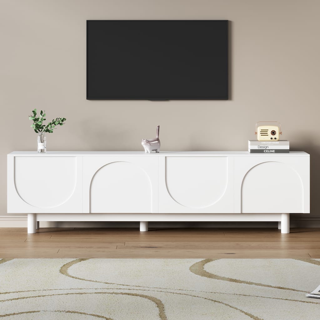 TV Stand with Arched Door, Media Console Table with Adjustable Shelves, Entertainment Center with Solid Wood Legs