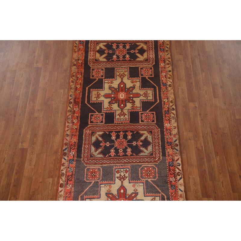 Blue Ardebil Persian Vintage Runner Rug Hand-knotted Wool Carpet - 3'6"x 11'1"