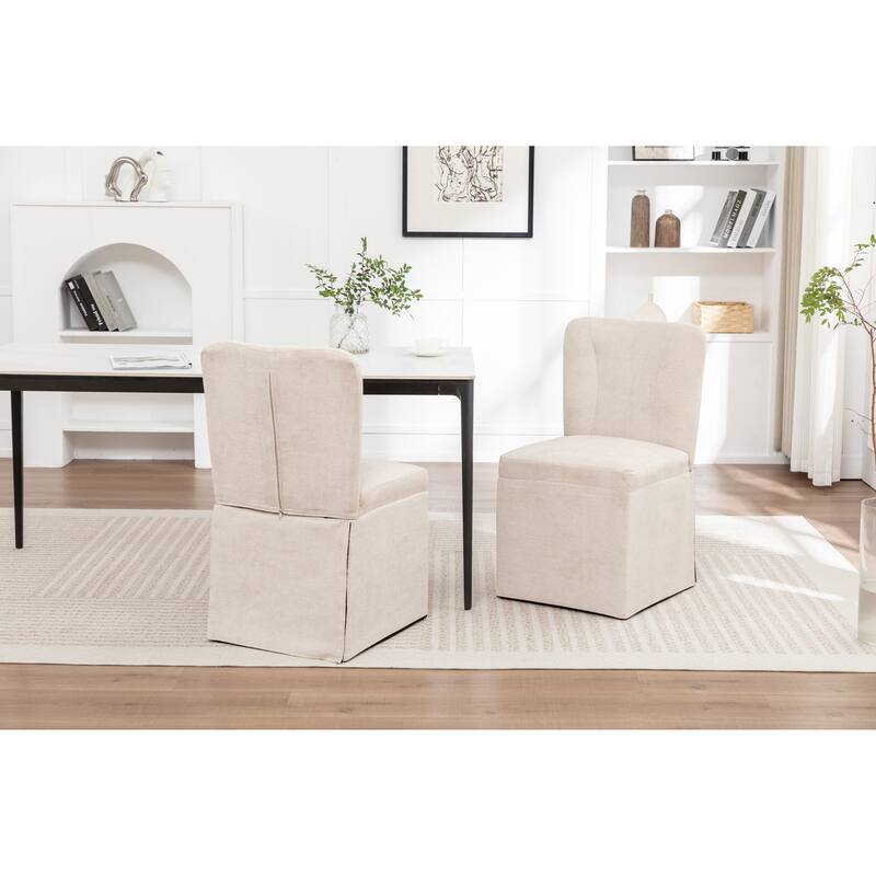 Modern Linen Dining Chairs, Armless Dining Chairs, with Upholstered Seat and Back, for Living Rooms, Set of 2, Brown