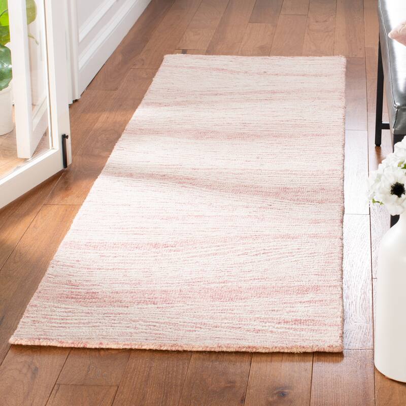SAFAVIEH Handmade Metro Fetnete Modern Abstract Wool Rug - 2'3" x 8' Runner - Pink/Ivory