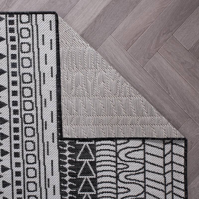 World Rug Gallery Contemporary Geometric Bohemian Textured Flat Weave Indoor/Outdoor Area Rug