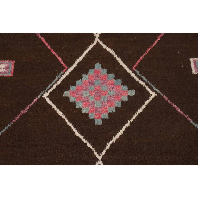 Tribal Brown Moroccan Oriental Area Rug Hand-Knotted Wool Carpet - 6'10" x 11'0"
