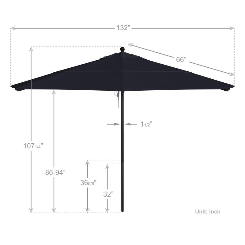 California Umbrella 11' Rd Aluminum Frame, Fiberglass Rib Patio Umbrella, Push Open, Bronze Finish, Sunbrella Fabric
