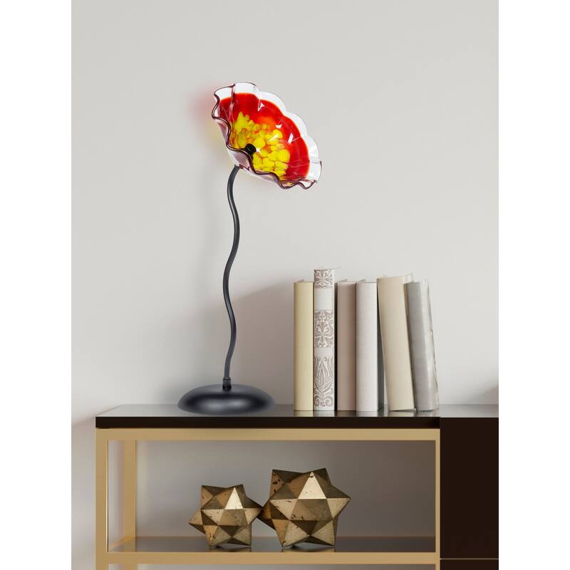 Fiore Bloom 23 IN Tall Red Flower Art Glass Sculpture with Metal Stand