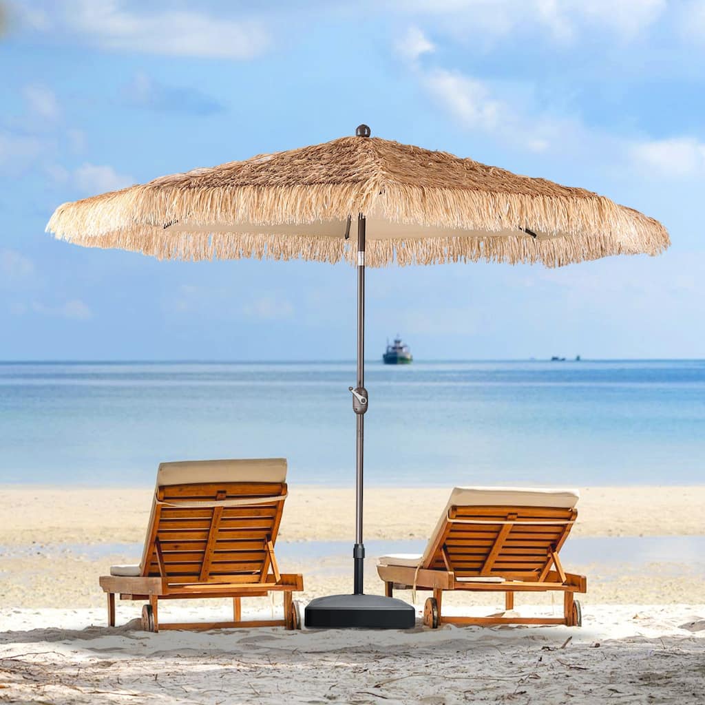 Aoodor 9FT Thatched Patio Umbrella, Outdoor Tilt Tiki Umbrella