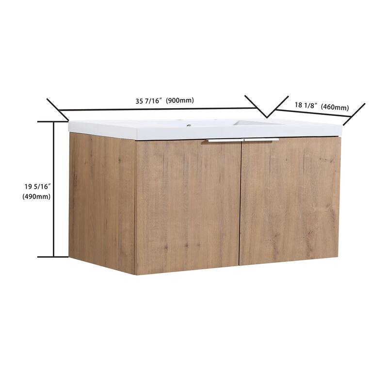 Bath Vanity Set in Imitative Oak with Resin Vanity Top in White with White Basin