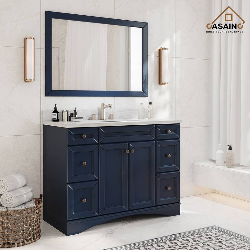 48 in. W x 22 in. D x 35.4 in. H Bath Vanity in Navy Blue with White Top and Basin