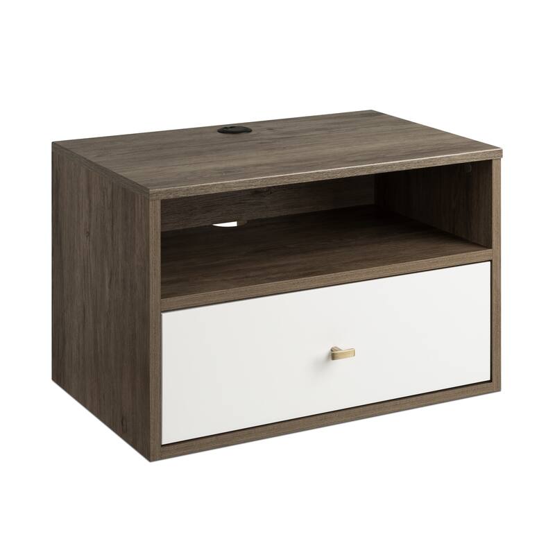 Prepac 1 Drawer Floating Nightstand with Open Shelf, Wall Mounted Nightstand, Contemporary Bedroom Furniture