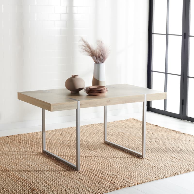 SAFAVIEH Thyra Modern Industrial Farmhouse Dining Table - 59 In. W x 33 In. D x 30 In. H - 59Wx33Dx30H - Sand/Silver