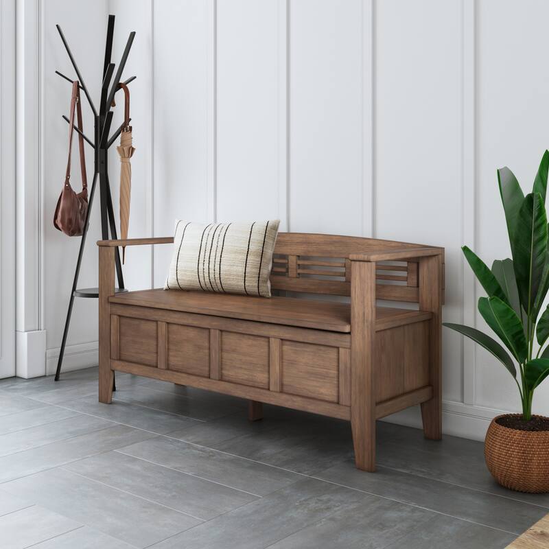 WYNDENHALL Chandler SOLID WOOD 48 inch Wide Contemporary Entryway Storage Bench - 48'' x 17'' x 25.2 - Rustic Natural Aged Brown