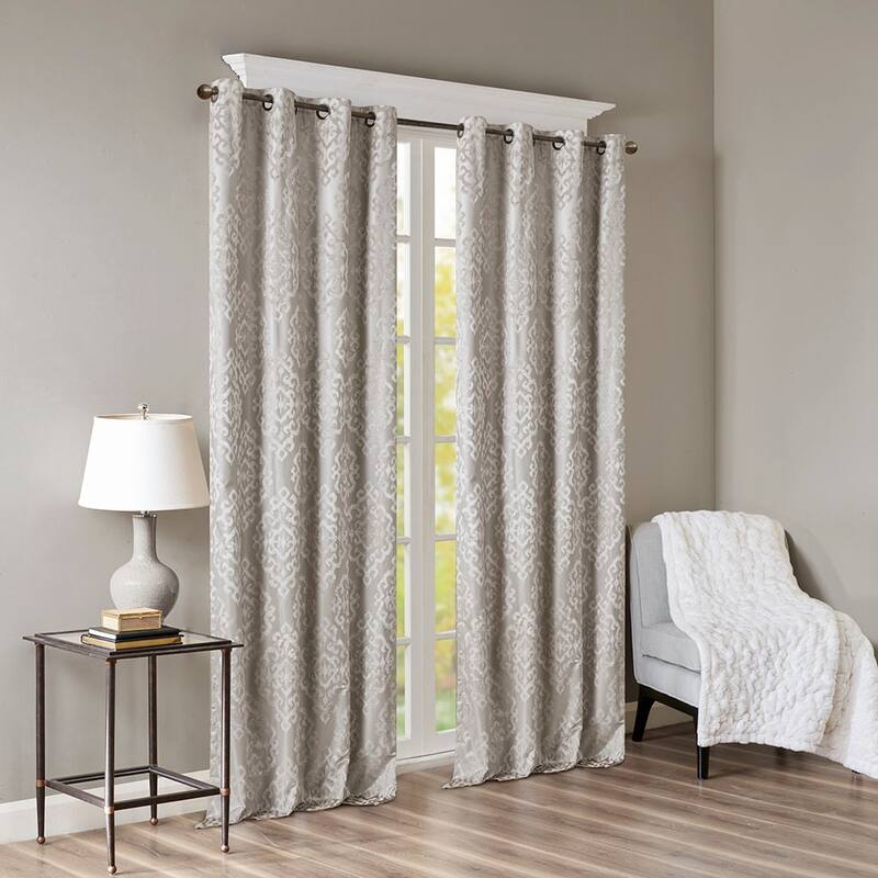 Knitted Jacquard Damask Grommet Top Curtain Panel