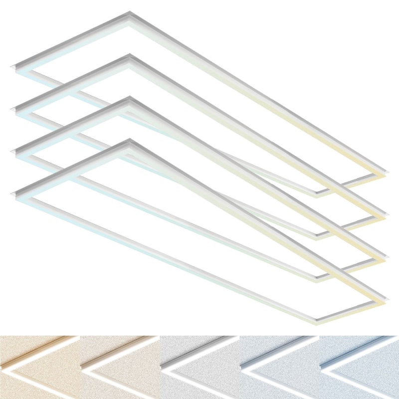 Luxrite 1x4 FT Edge-Lit Frame LED Panel Lights, 5CCT Selectable, 2600/3900/5200LM, 0-10V Dimmable, Damp Rated 4 Pack - Color Selectable 30K/35K/40K/50K/65K