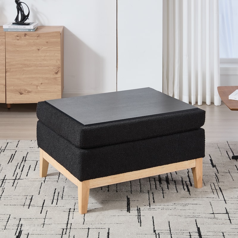 Roomfitters Storage Ottoman, Boucle Coffee Table Footstool with Reversible Lid and Wood Base for Living Room or Bedroom