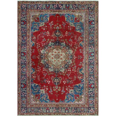 Vintage Distressed Betzabel Red/Navy Rug - 6'2" x 9'3"