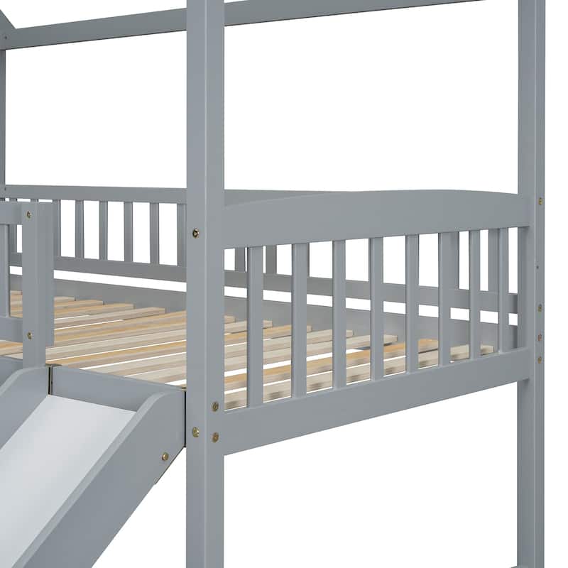 Twin over Twin Pine Wood Bunk Bed with Two Drawers and Slide