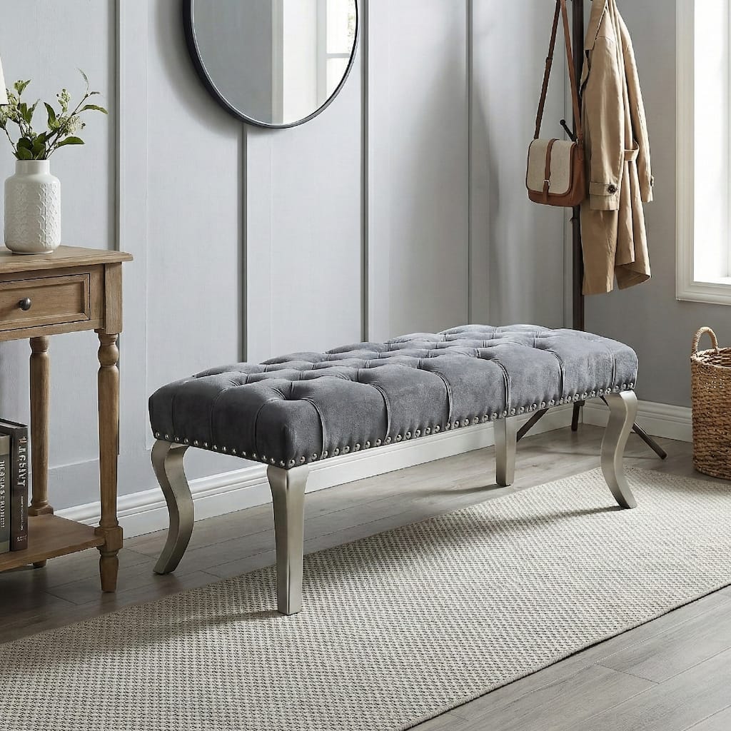 Roundhill Furniture Decor Maxem Tufted Upholstered Seat with Nailhead Trim Bench