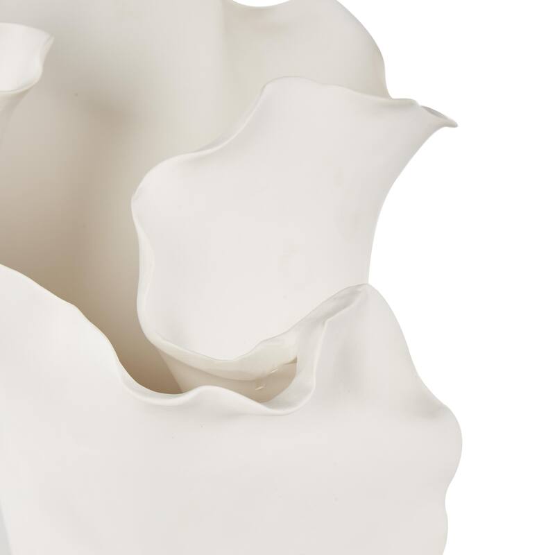 Ceramic Abstract Floral Inspired Vase with Wavy Folded Rim - White or Black - Roche River Decor
