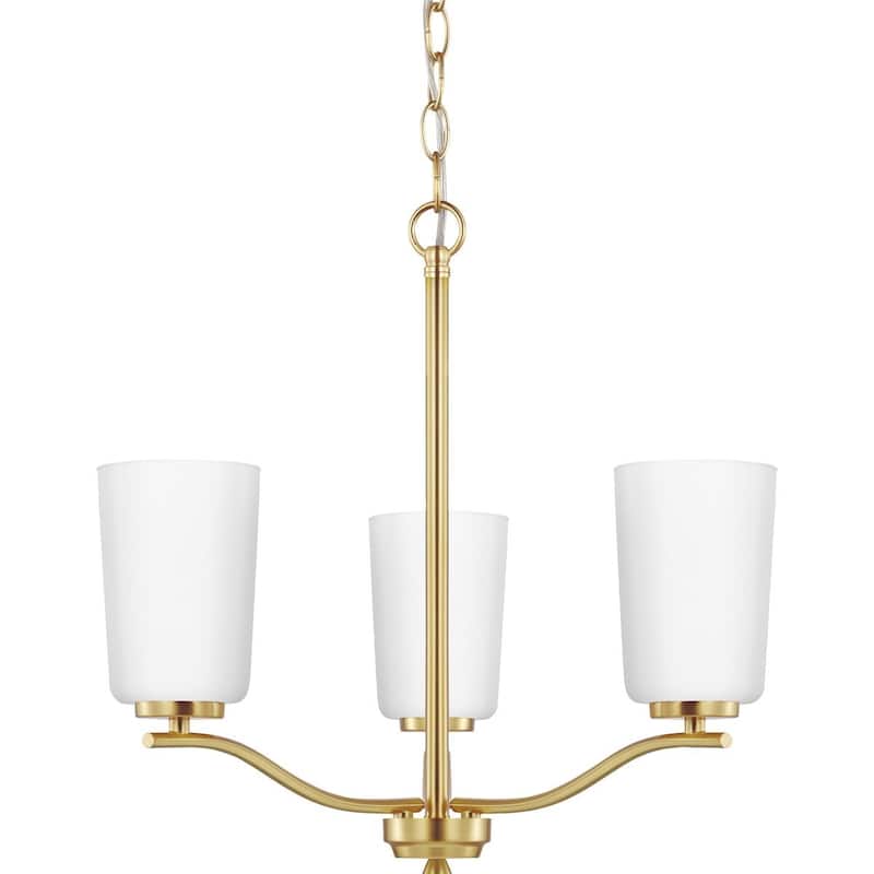 Adley Collection Three-Light Satin Brass Etched White Glass New Traditional Semi-Flush Convertible Light