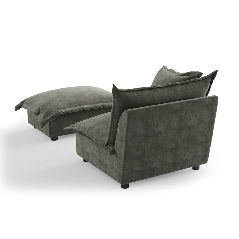 Casual 40"W Oversized Soft Comfy Cloud Chenille Chaise Lounge with Ottoman