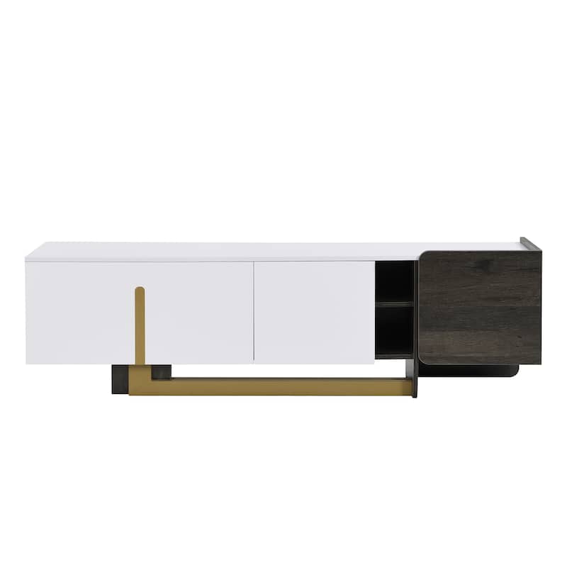 66.7 inch TV Stand Media Console for TVs up to 70", Light Luxury Cabinet with Metal Legs, 2 Doors & 1 Drawer