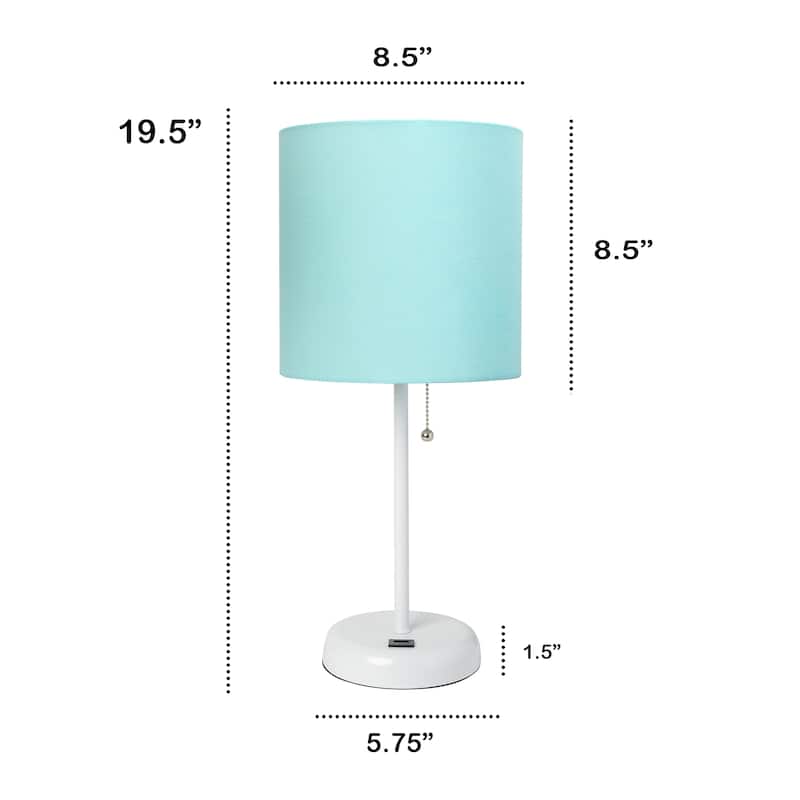 19.5" USB Port Feature Metal Lamp in White w Aqua Shade