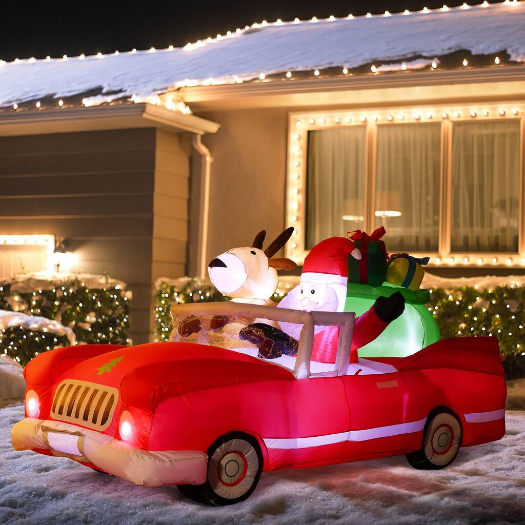 8Ft Long Santa in Red Convertible Car Outdoor Holiday Inflatable with Lights