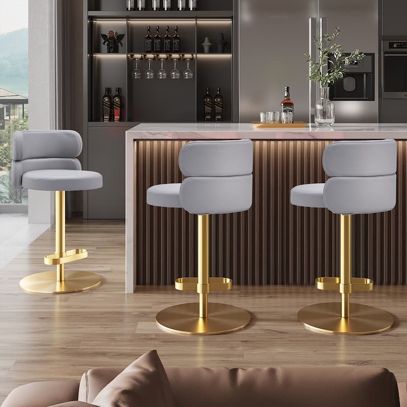 PU Modern Bar Stool Dining Chair Counter Chair with Swivel and Height Adjustment