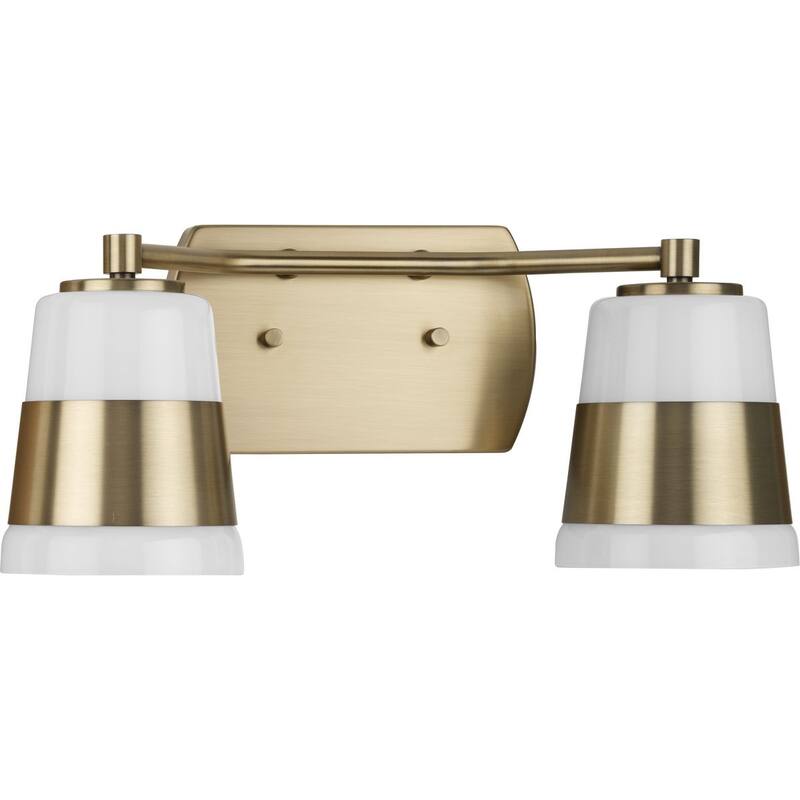 Haven Collection Two-Light Vintage Brass Opal Glass Luxe Industrial Bath Light - 16 in x 6.75 in x 7 in - 16 in x 6.75 in x 7 in