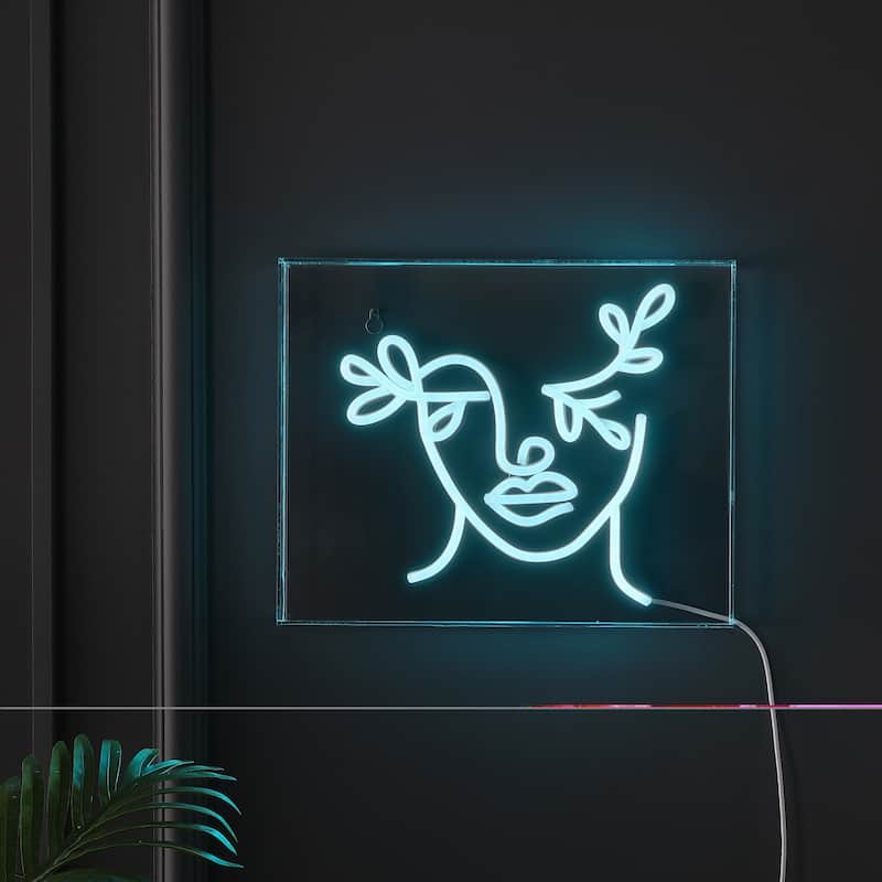 Teary Face 13.7" X 10.9" Contemporary Glam Acrylic Box USB Operated LED Neon Light, Blue by JONATHAN Y - 13.7" X 10.9"