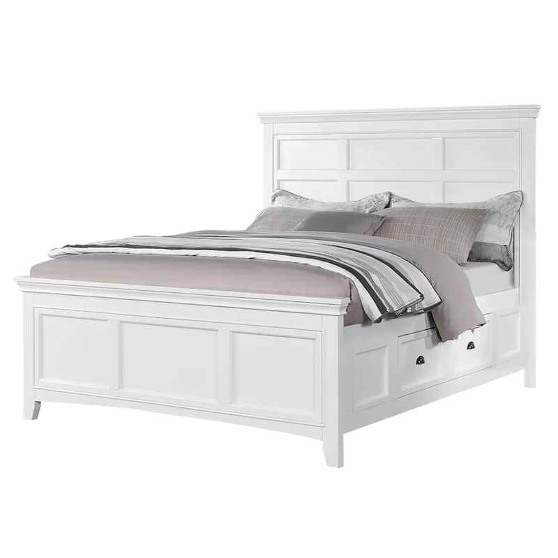 Lile Twin Bed with Side Rail Storage, Crown Molded Details, White Wood