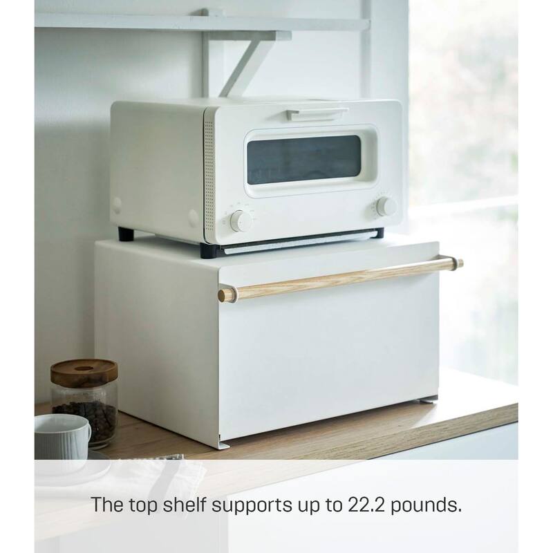 Yamazaki Home Bread Box - Two Styles, Steel and Wood, Horizontal, Holds 22.2 lbs - L 14.37 x W 16.93 x H 9.45 inches