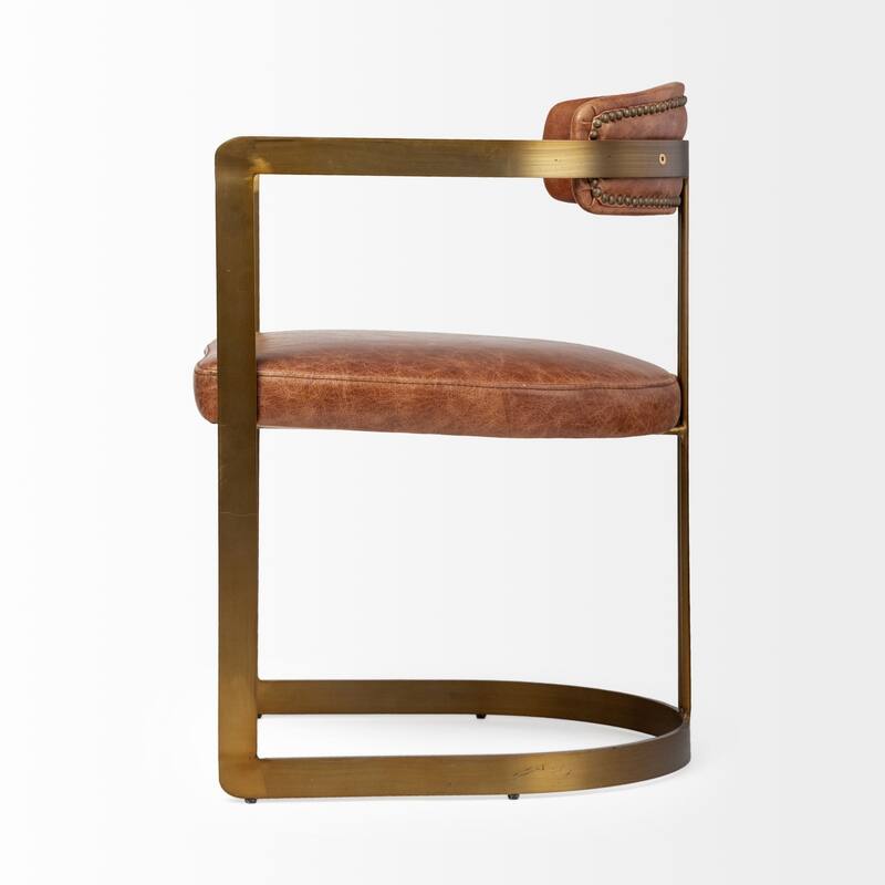Hollyfield I Brown Leather Seat Gold Iron Frame Dining Chair - 20.5L x 22.5W x 29.5H